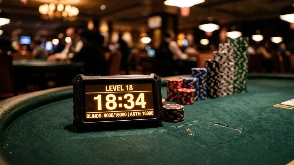 Ilustrasi tangga kenaikan blind turnamen poker dengan level demi level
